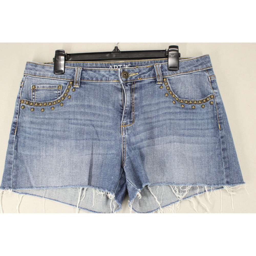 Apt. 9 Denim Shorts Modern Womens 12 Blue Cotton Studded Raw Hem Western Boho